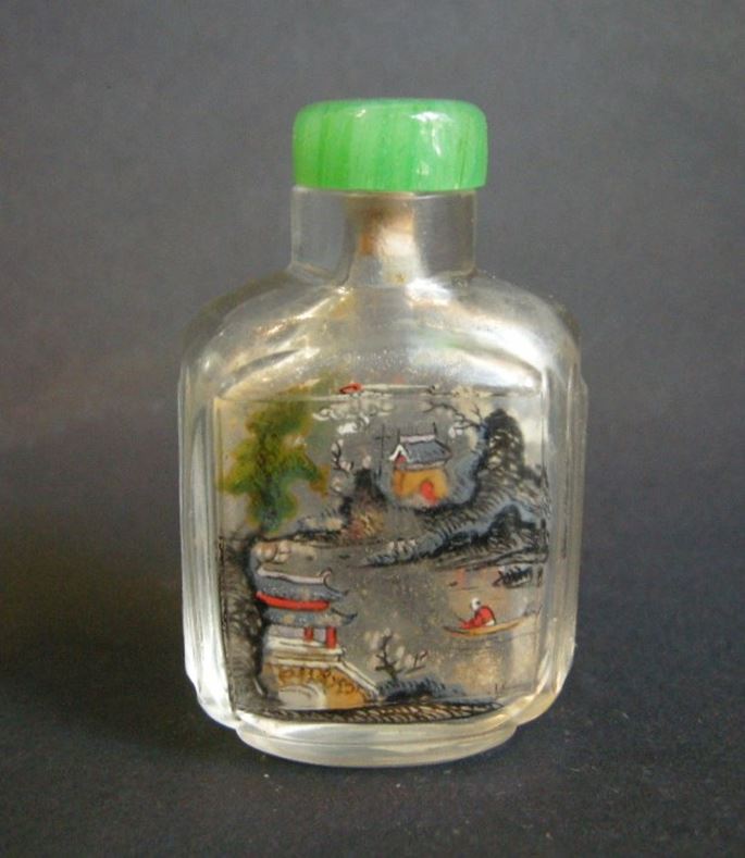 Glass snuff bottle Inside painted with landscapes in each face Lingnan school | MasterArt